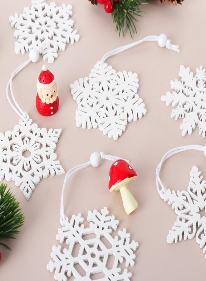PPRAFDD 16 PCS White Wooden Snowflakes Ornaments 8 Styles 3-inch Christmas Wood Snowflake for Crafts Hanging Decorations with Twine for Winter Home Tree Garland Christmas Decoration - Image 4